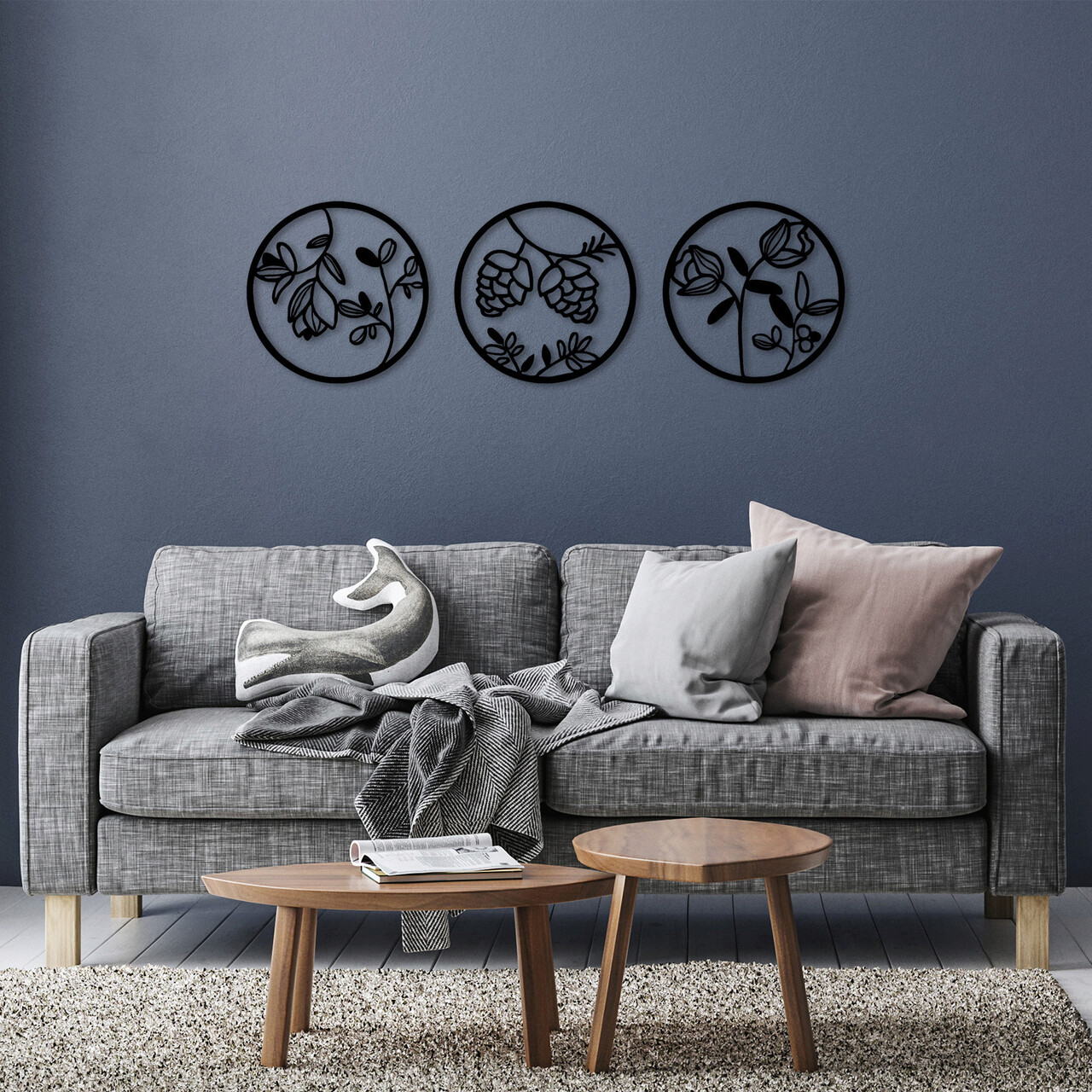 Decoratiune de perete, Flowers, ø51 cm, Negru - imagine 7